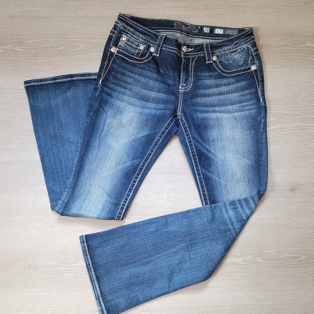 Miss Me Boot Cut Angel Embellished Button-Flap Pocket Jeans Size 29